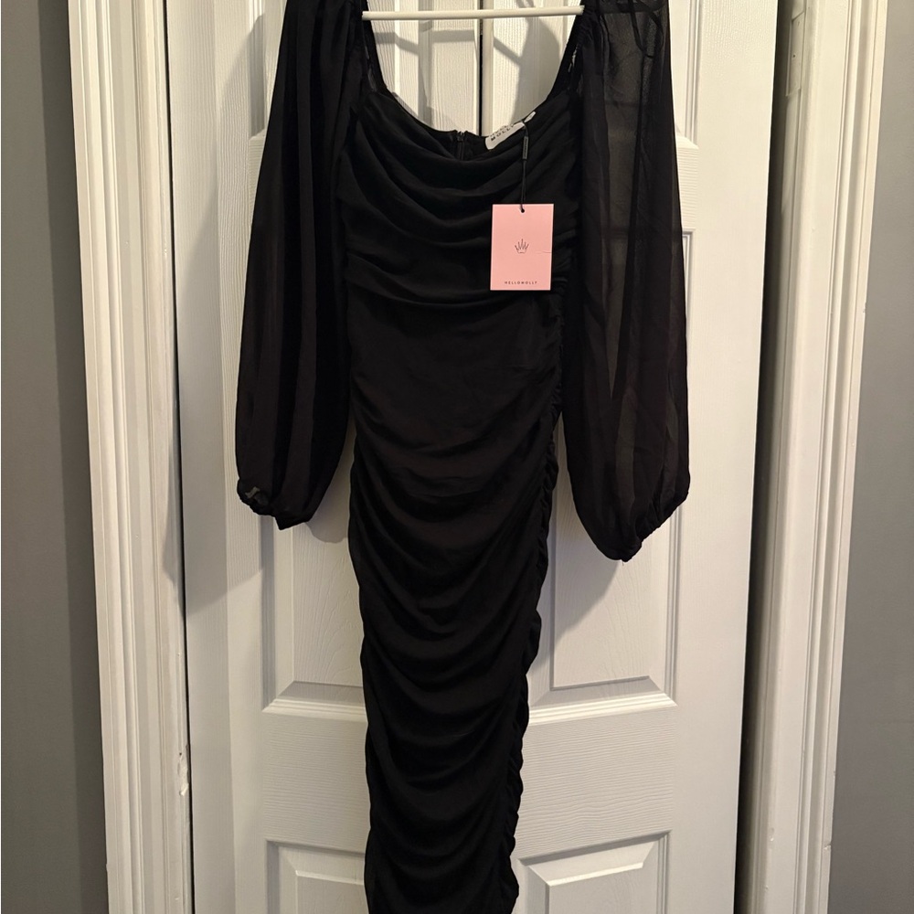 Hello Molly Black Ruched Off the Shoulder Bodycon Dress